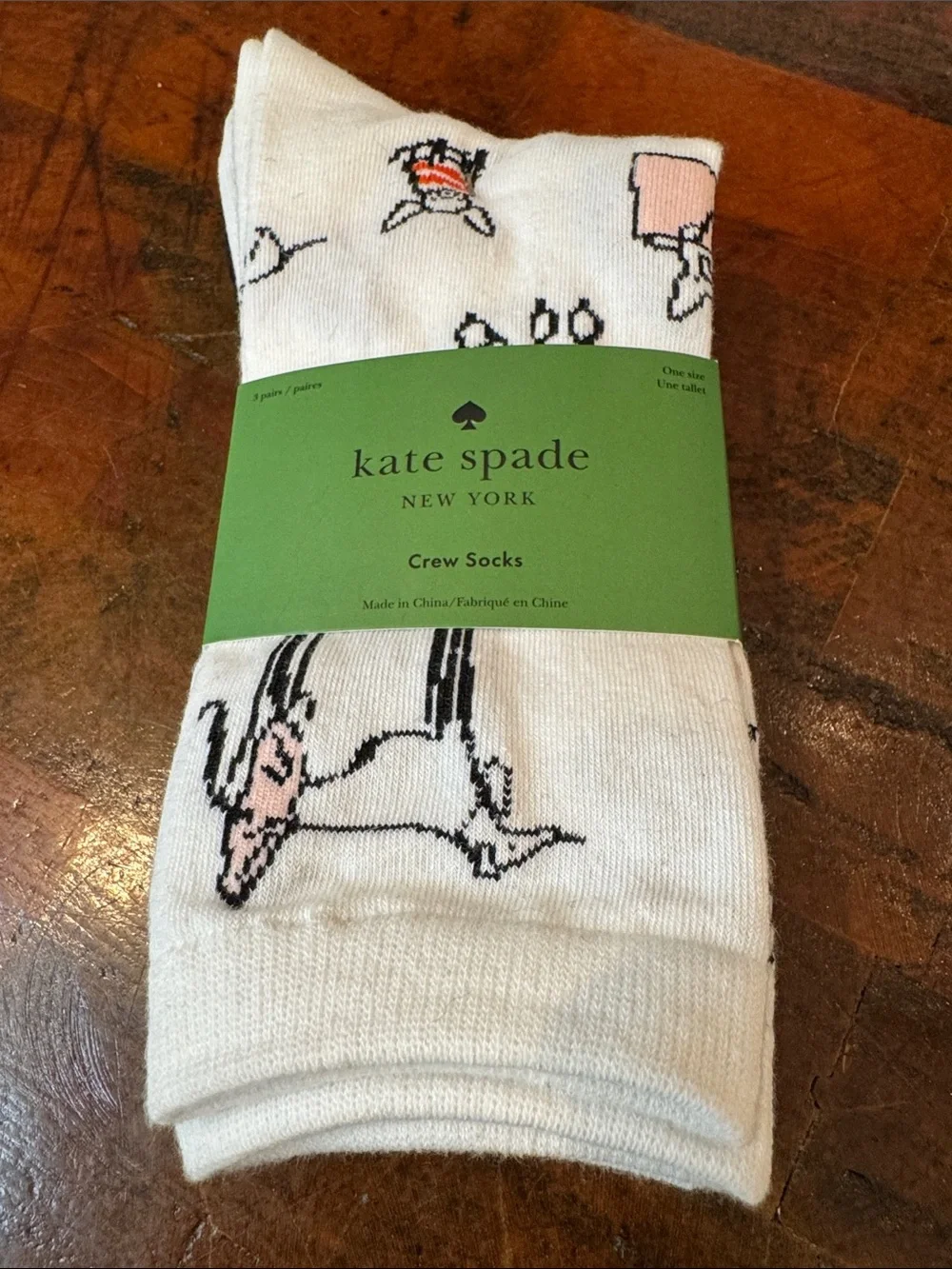 kate spade White Crew Socks with Pink and Black Detail